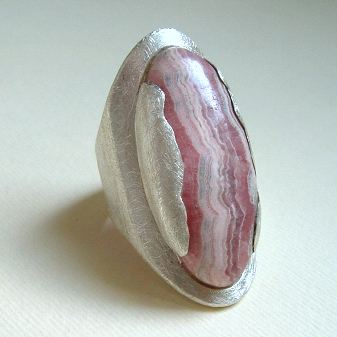 Silver and rhodochrosite ring